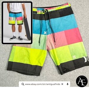Hurley Phantom Board Shorts Mens 31 Multicolor Block Swim Trunks MBS0004790
